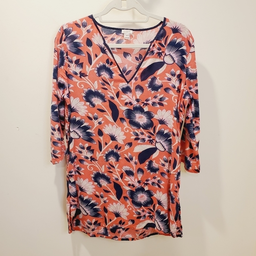 J Crew women's Floral print 3/4 sleeves casual relaxed fit blouse size M